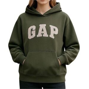 GAP Hoodie Womens L/XL Olive Green Camo Logo Pullover Sweatshirt Pocket